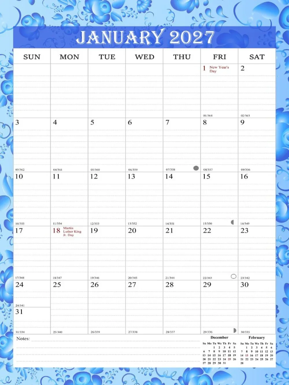 2026-2027 Wall Calendar Spiral-bound Twin-Wire Binding - 18 Months 8.5
